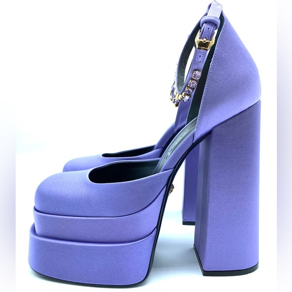 VERSACE Medusa Aevitas Platform Pumps Orchid Chunky Block Heel - Picture 9 of 15